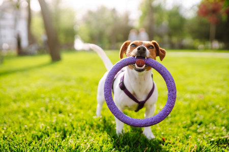 Happy active dog, jack russell playing in the park. domestic dog concept.の写真素材
