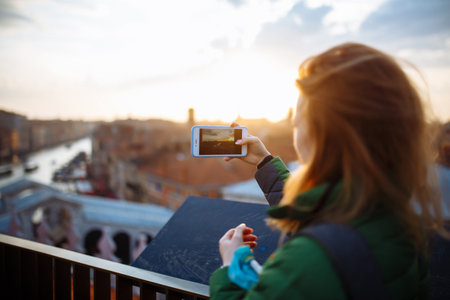 Beautiful woman having fun traveling outdoors during vacation in Europe. Life style, travel concept.の写真素材