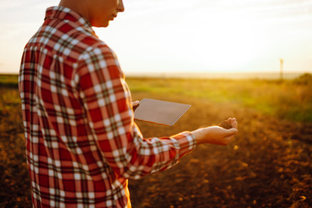 Hand of expert farmer collect soil and checking soil health before growth a seed of vegetable.の写真素材