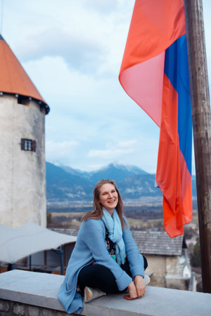 Beautiful woman having fun traveling outdoors during vacation in Europe. Life style, travel concept.の写真素材