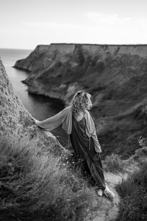 Young woman resting in nature. People, lifestyle, relaxation and vacations concept. fashion.の写真素材