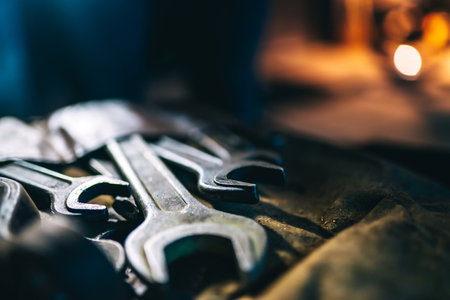 Spanners. Various spanners. Set of wrench tool equipment.