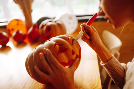 Set of orange pumpkins for halloween. Pumpkin with smile for your design for the holiday Halloween.の写真素材