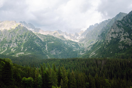 Breathtaking view of the mountains on a hiking trail. Location of the High Tatras Mountains, Europe.