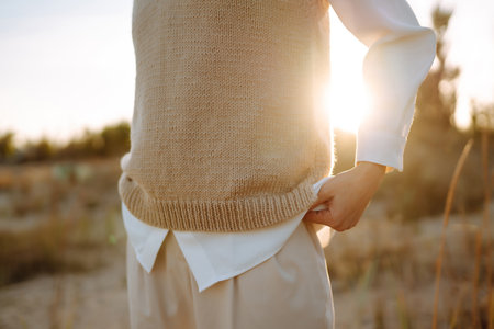 Portrait of elegant, luxury woman posing in nature. People, lifestyle, relaxation concept.の写真素材