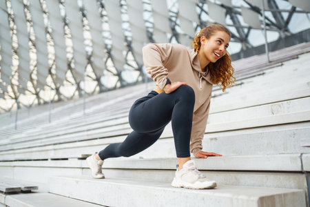 Young woman in sportswear is training outdoors.の写真素材