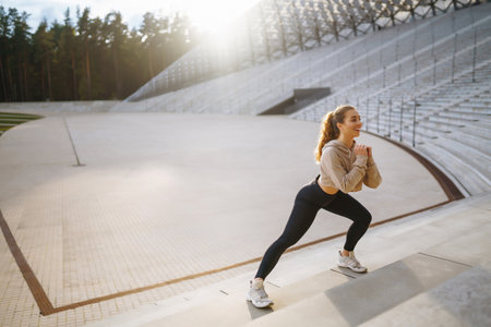 Woman, fitness and stretching in city getting ready for workout. People, sport conceptの写真素材