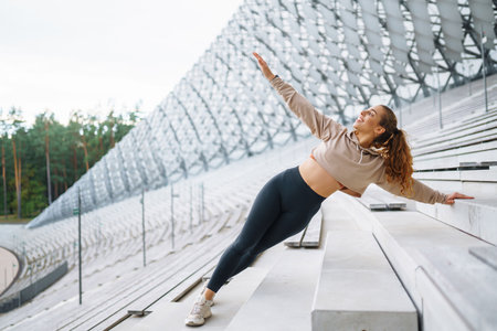 Athletic young woman training outdoors. Fitness woman stretching outdoors. Active lifestyle.の写真素材