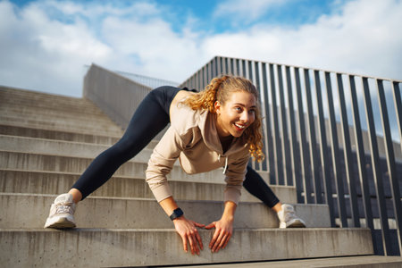 Athletic young woman training outdoors. Fitness woman stretching outdoors. Active lifestyle.