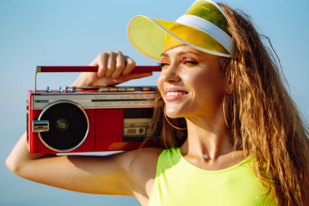 Young dancers in colorful swimsuits are dancing in the morning. ?concept of sports, fitness Active sport.の写真素材