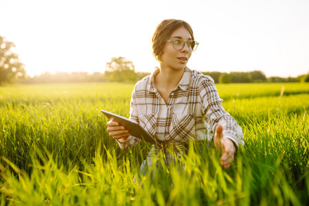 Technology of modern agriculture. Harvesting. Concept of ecology, gardening.の写真素材
