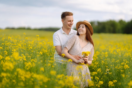 Happy men and women in style enjoy the time spent together. The concept of love, relationship.の写真素材