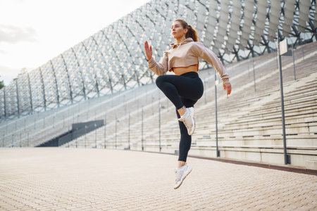 Fitness sport woman in sportswear doing sports on the street, outdoor sports. Active lifestyle.