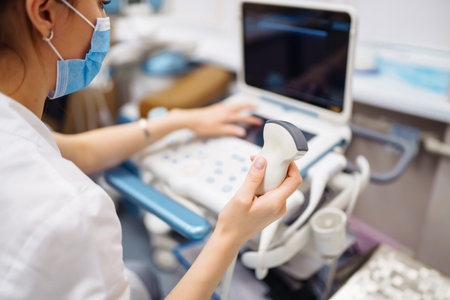 Ultrasound machine in the doctor's office in the clinic Diagnostics. Sonography. Pregnancy.の写真素材