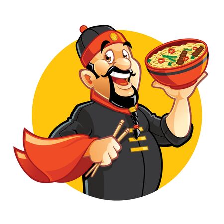 Cartoon smiling Asian chef characterのイラスト素材
