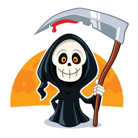 Cute death cartoon character halloween illustrationのイラスト素材