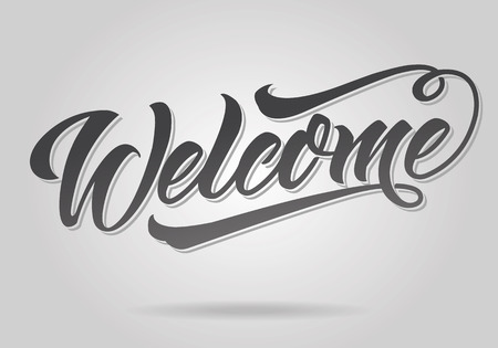 Welcome lettering. Handwritten modern calligraphy, brush painted letters.illustration for banners, labels, badges, prints, posters, shops, displays, showcases, web.のイラスト素材
