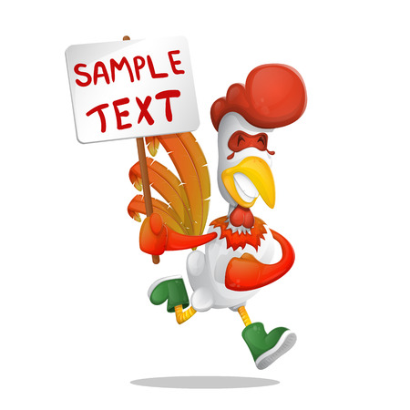 Merry Rooster runs with a poster in his hand.のイラスト素材