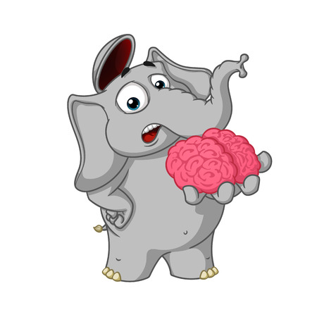 Big collection vector cartoon characters of elephants on an isolated background. Brain in hand. Gives your mind.のイラスト素材
