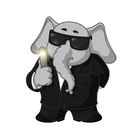 Big collection vector cartoon characters of elephants on an isolated background. Erasing memory. In a black suit.のイラスト素材