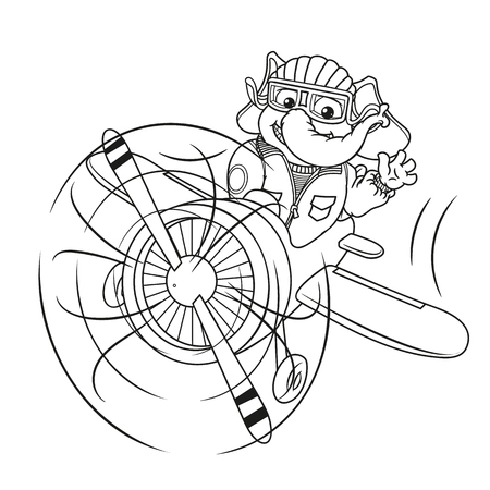 Character. Elephant is flying on an airplane. Big collection of isolated elephants. Vector, cartoon.のイラスト素材