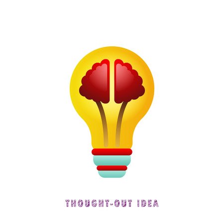 Thought-out idea. Light bulb with brain. Flat. Gradient.のイラスト素材
