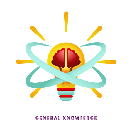 General knowledge. Thought-out idea. Light bulb with brain. Vector illustration. Flat. Gradienのイラスト素材