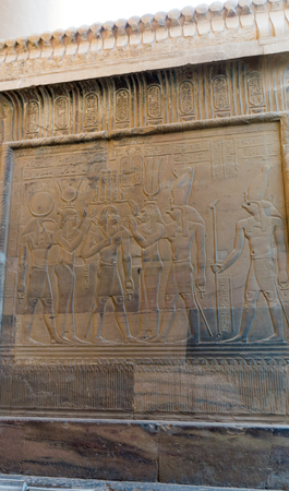 Egyptian ancient temple engravings on the wallの写真素材