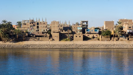 Egypt Nile cruise, a nice view from the boat to shore.の写真素材