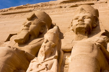Egyptian ancient temple giant pharaohs sculptures view