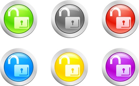 6 high-detailed buttons. Padlock-open button.  Vector illustration. のイラスト素材