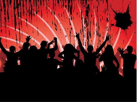 Fun dancing crowd. Grunge background.のイラスト素材