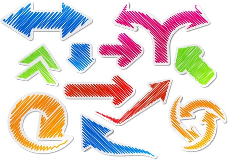 Scribbled collection of arrows stickers.のイラスト素材