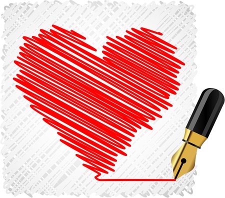 Scribbled red heart symbol.  のイラスト素材