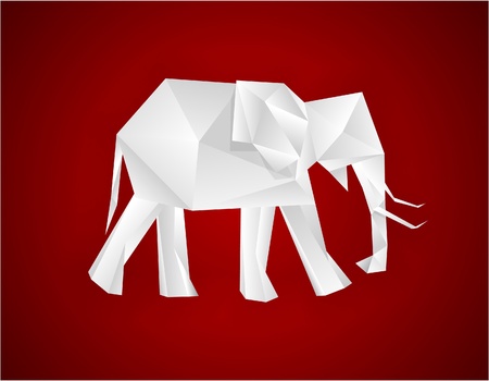 Origami paper elephant on red.  のイラスト素材