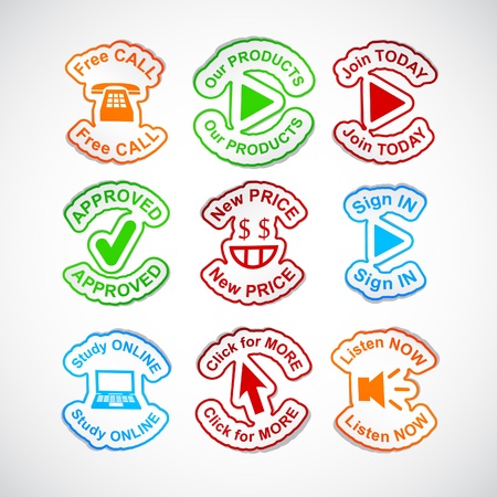 Color set of 9 vector stickers. のイラスト素材