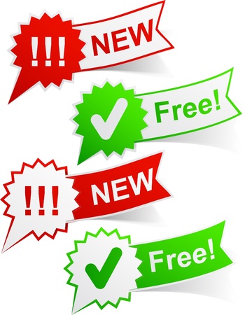 illustration of new and free sticky labels. のイラスト素材