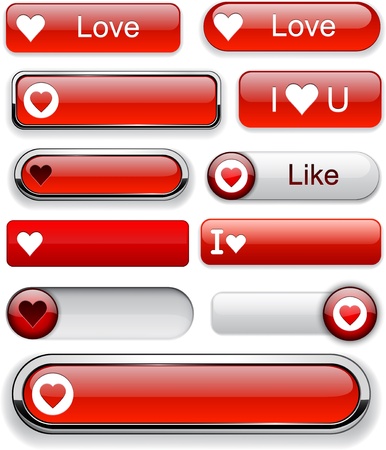 Heart web red buttons for website or app. Vector eps10.のイラスト素材