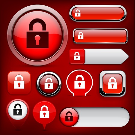 Lock red design elements for website or app. Vector eps10. のイラスト素材