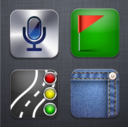 illustration of high-detailed apps icon set over linen texture. のイラスト素材