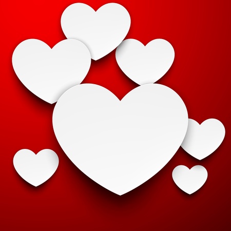 Vector abstract background composed of white paper hearts on red   のイラスト素材