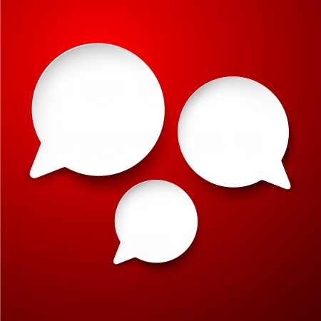 Vector abstract illustration of white paper round speech bubbles on red background のイラスト素材