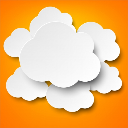 Vector abstract background composed of white paper clouds over orange のイラスト素材