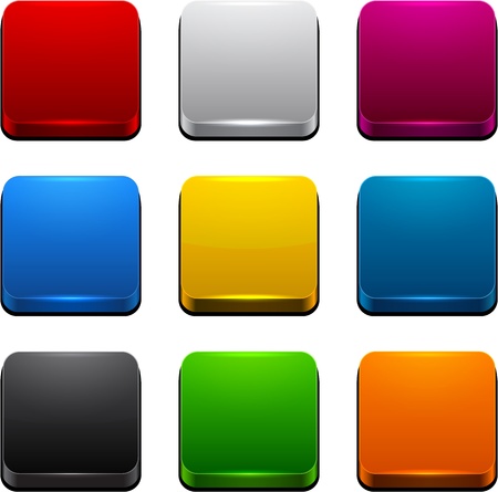 Set of blank colorful 3d square buttons for website or app. Vector eps10.のイラスト素材