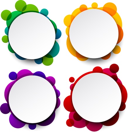 illustration of white paper round speech bubbles over colorful backgroundのイラスト素材