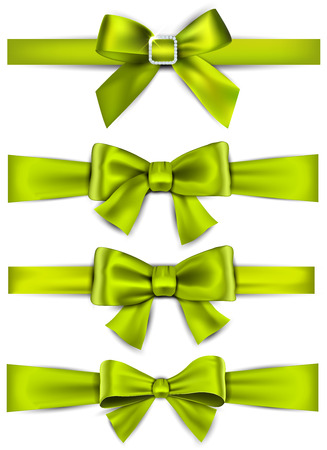 Set of green satin bows. Vector ribbons for gift. Eps10. のイラスト素材