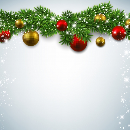Christmas background with fir twigs and colorful balls. Vector illustration. のイラスト素材