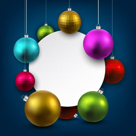 Christmas gift card with colorful decorative balls. Vector illustration. のイラスト素材