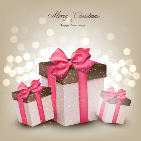 Vibrant defocused background. Bright bokeh with gift boxes. Vector illustration.  のイラスト素材