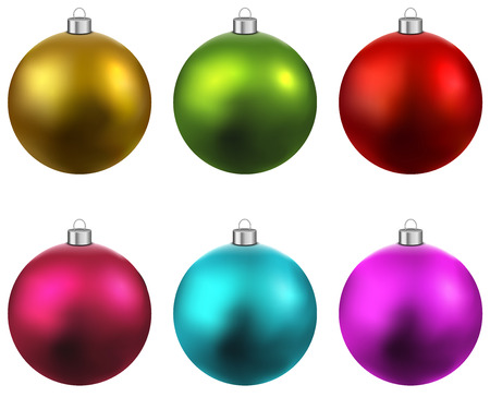 Colorful christmas balls. Set of isolated realistic decorations. Vector illustration. のイラスト素材
